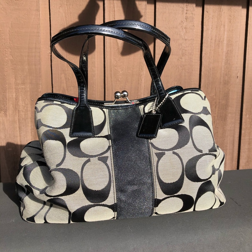 Coach Black and Cream Signature Tote